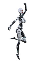 3D Rendering Female Robot on White