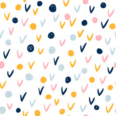 Abstract handmade seamless pattern background. Childish handcrafted wallpaper for design card, baby nappy, diaper, scrapbook, holiday wrapping paper, textile, bag print, t shirt etc.
