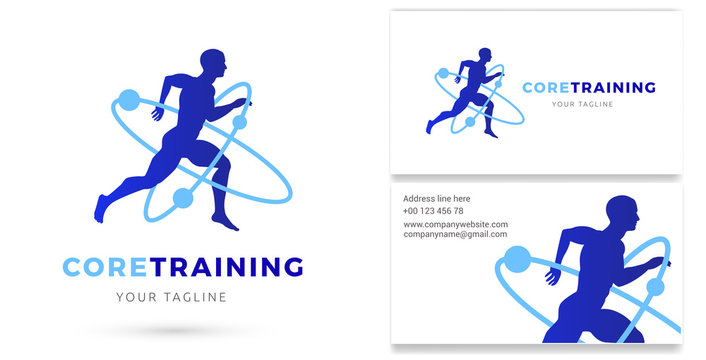 Core Training, Man running silhouette Logo & Business card, Personal Trainer, Gym, Fitness studio