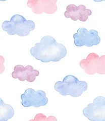 Plexiglas foto achterwand Watercolor pink, blue and purple clouds. Kids and baby pattern © Ann_ka