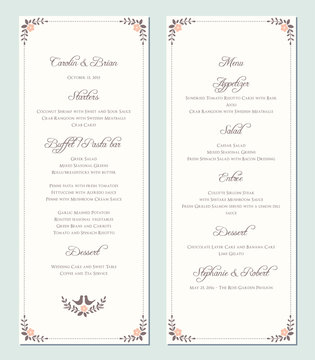 Wedding menu template. Vector illustration.
