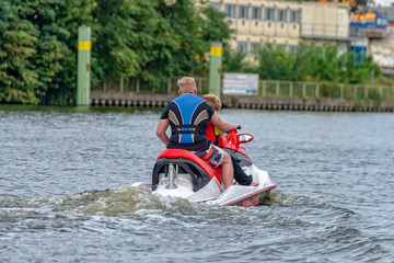 Water motorcycle on the river Spree in Berlin Köpenick