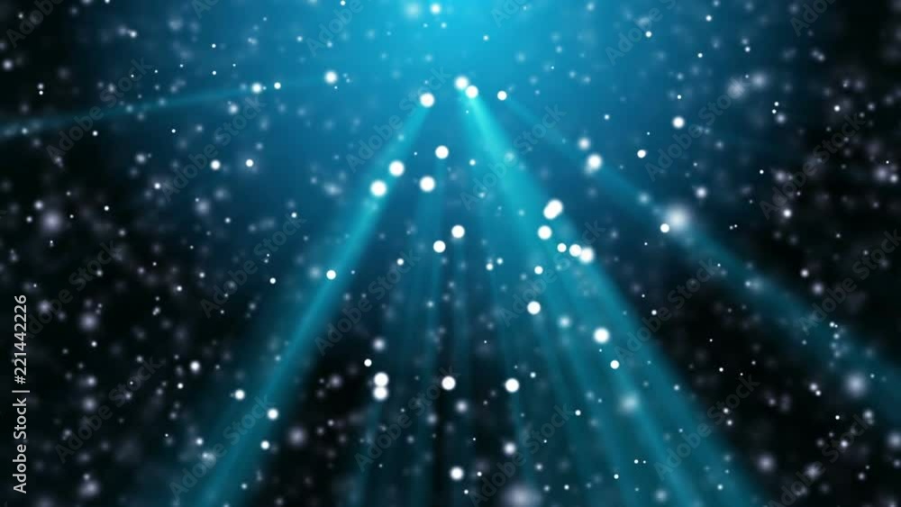 Poster blue abstract underwater fantasy motion background. defocused white particles in random organic moti