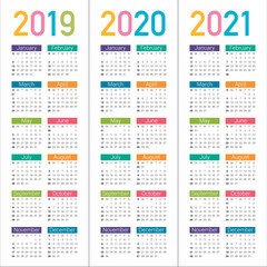 Year 2019 2020 2021 calendar vector design template