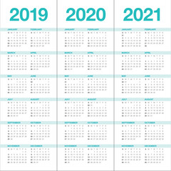 Year 2019 2020 2021 calendar vector design template