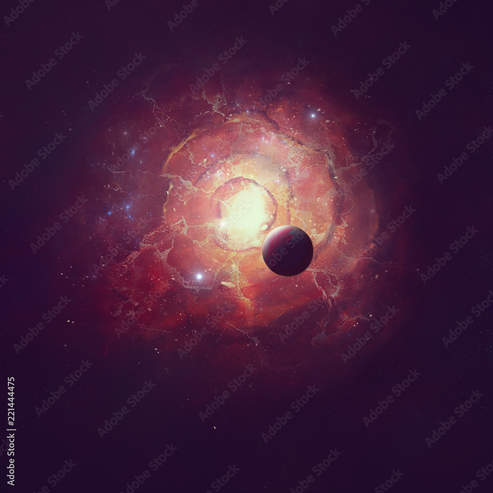 Wall mural image of planet in the starry background