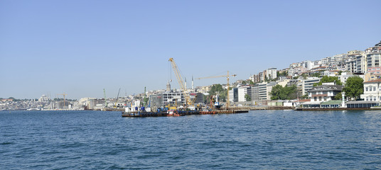 Fototapeta na wymiar Construction of Kabatas pier at Bosphorus, Istanbul, Turkey. 
