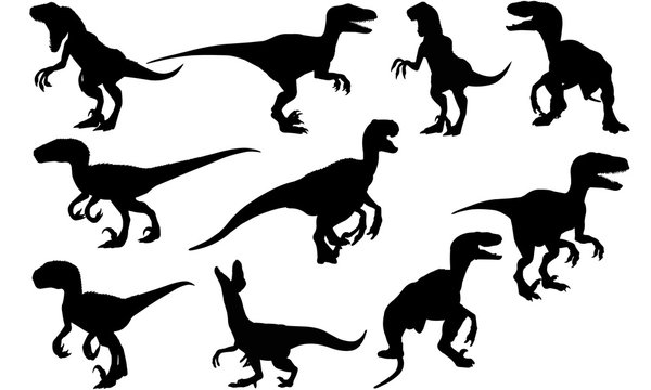 Velociraptor Dinosaur svg files cricut,  silhouette clip art, Vector illustration eps, Black  overlay