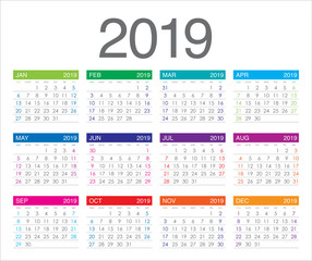 Year 2019 calendar vector design template