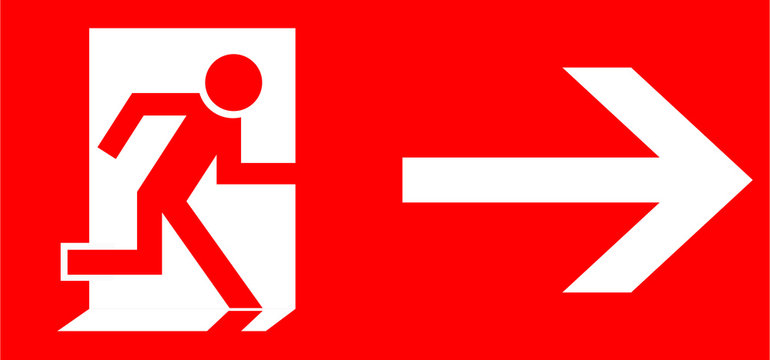 Panneau issue de secours avec fl&egrave;che de direction orient&eacute;e vers la droite