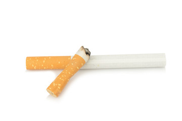 cigarette full and cigarette butt isolated on white background
