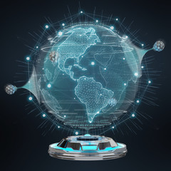 Globe network hologram projector with digital connection 3D rendering