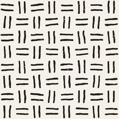 Hand drawn seamless pattern. Abstract geometric shapes background in black and white. Vector ethnic grungy texture.