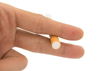 view first person hold cigarette isolated on white background