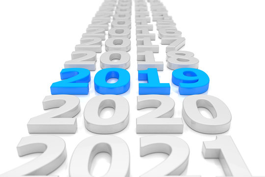 Zeitstrahl - Silvester, Sylvester, Neujahr 2019 in blau