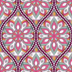 Seamless pattern with ethnic mandala ornament. Hand drawn vector illustration