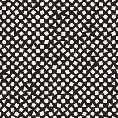 Hand drawn black and white ink abstract seamless pattern. Vector stylish grunge texture. Monochrome geometric scattered shapes