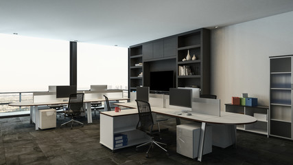 Interior of a office with multiple workstations