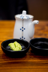 Soy sauce and wasabi sauce for sushi