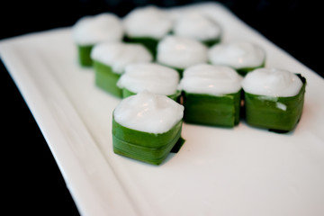 Pudding with coconut cream topping is delicious