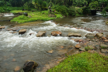 Naklejka na ściany i meble Waterfalls flowing down from the stream at 