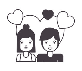 young couple with hearts love characters