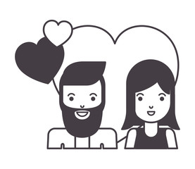 young couple with hearts love characters