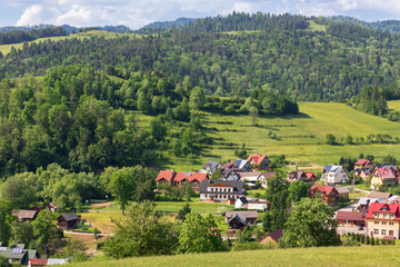 Fototapeta na wymiar Beautiful Pieniny, view from Palenica to a small spa town - Szczawnica