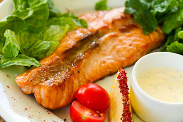 Grilled salmon steak