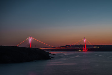 Yavuz Sultan Selim Bridge at night in Istanbul