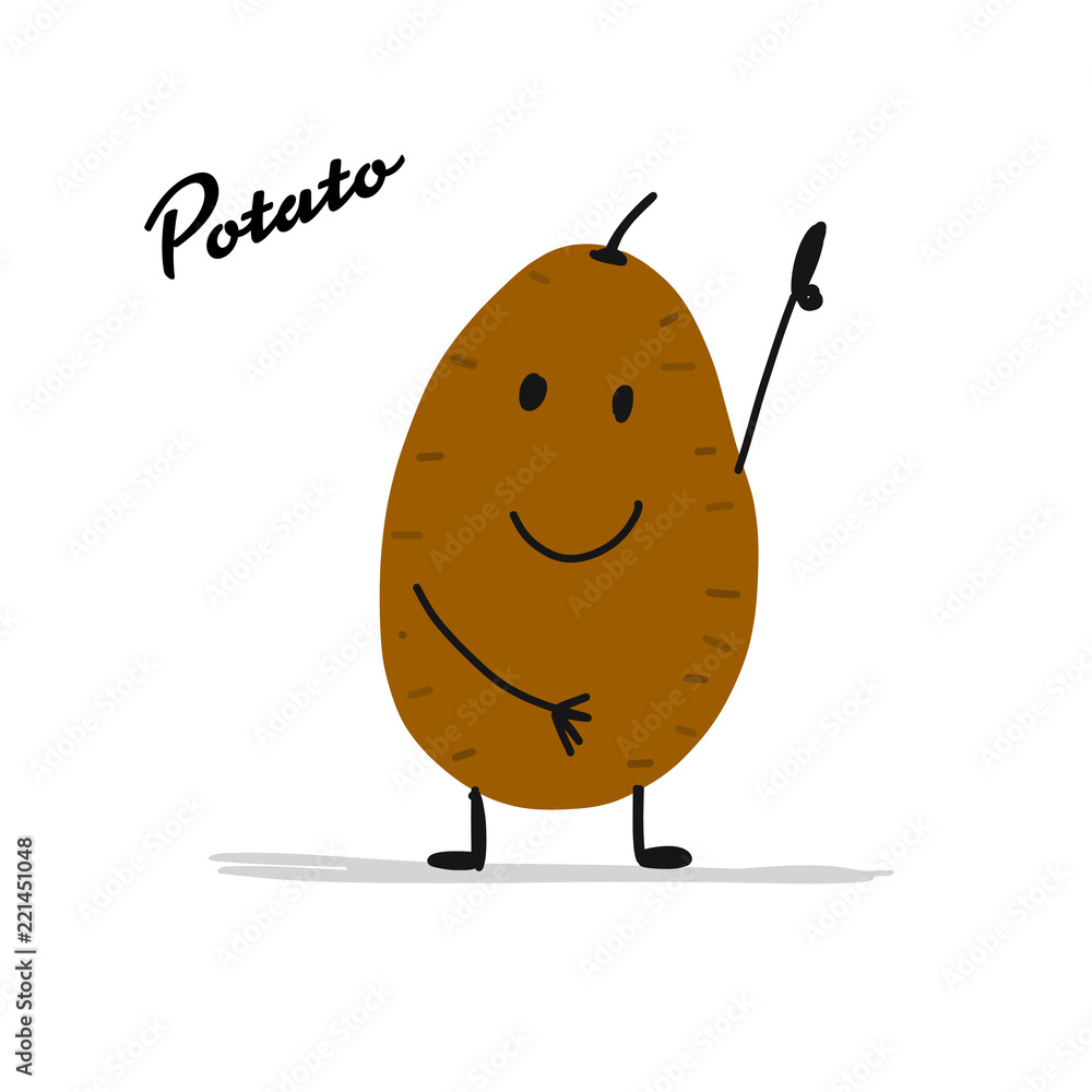 Sticker Funny smiling potato, character for your design