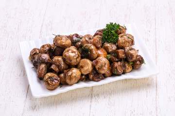 Pickled mushrooms in the bowl