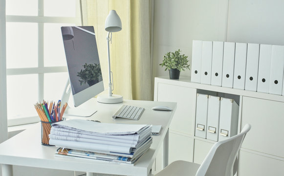 Workspace desktop, documents on the office table