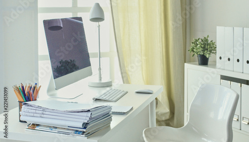 Workspace Desktop Doents On The Office Table Stock Photo And Workspace Desktop Doents On The Office Table