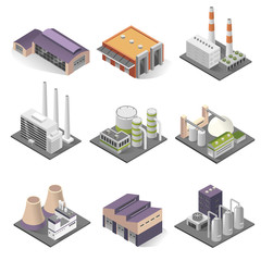 Industrial building and factory architecture sometric set