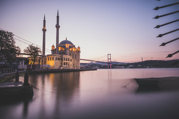 Image of Ortakoy Mosque with Bosphorus Bridge in Istanbul.