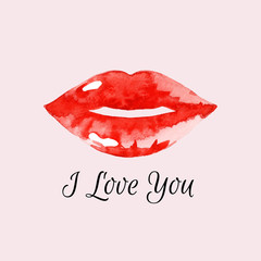 Women's lips. Hand drawn watercolor lips isolated on white background.  Fashion and beauty illustration. Sexy kiss. Design for beauty salon, make-up studio, makeup artist, meeting website. 