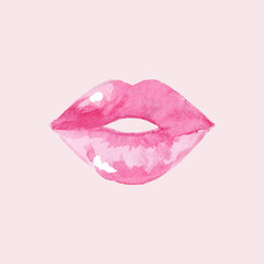 Women's lips. Hand drawn watercolor lips isolated on white background.  Fashion and beauty illustration. Sexy kiss. Design for beauty salon, make-up studio, makeup artist, meeting website. 