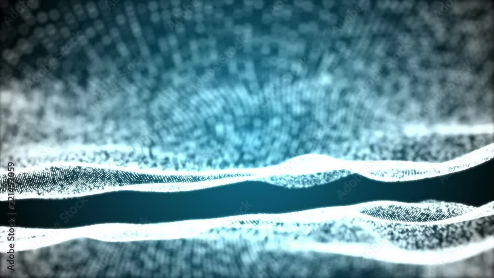  camera slowly slides between two organic blue fields formed by illuminated particles. abstract scien