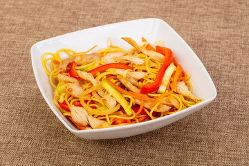 Wok noodle with pork and vegetables