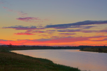 Fototapeta na wymiar The river Kostroma in the summer before sunrise. Russia.