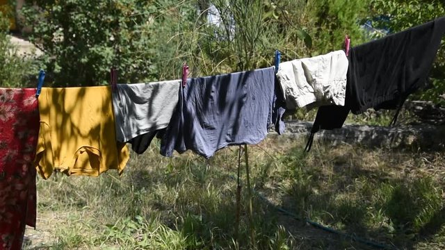Clothes on washing line in the garden