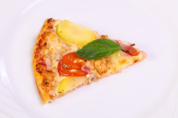 Pizza with ham and potato