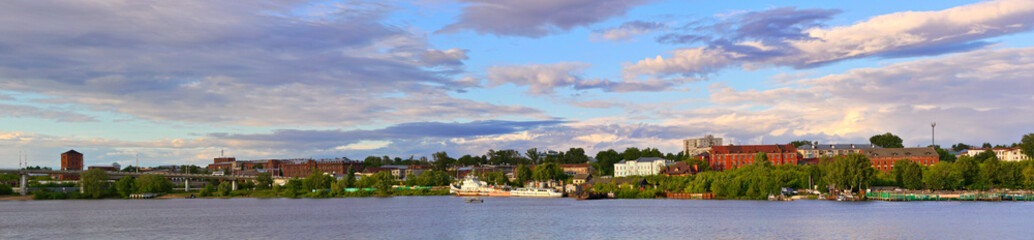 Fototapeta premium Panoramic view of the left bank of the Kostroma River, Kostroma, Russia.