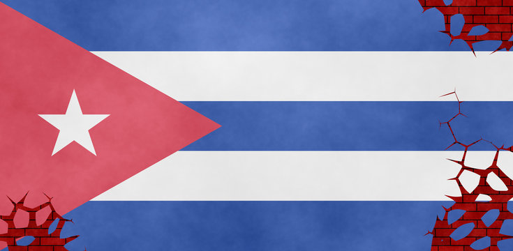 Illustration of Cuban flag, imitation of a painting on the cracked wall
