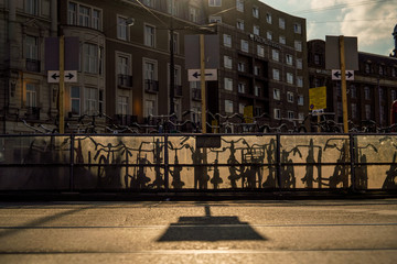 Shadow of bicycles in Amsterdam late evening