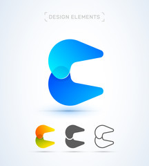Vector abstract letter C logo design elements. Material design, transparent, origami, flat and line art style collection
