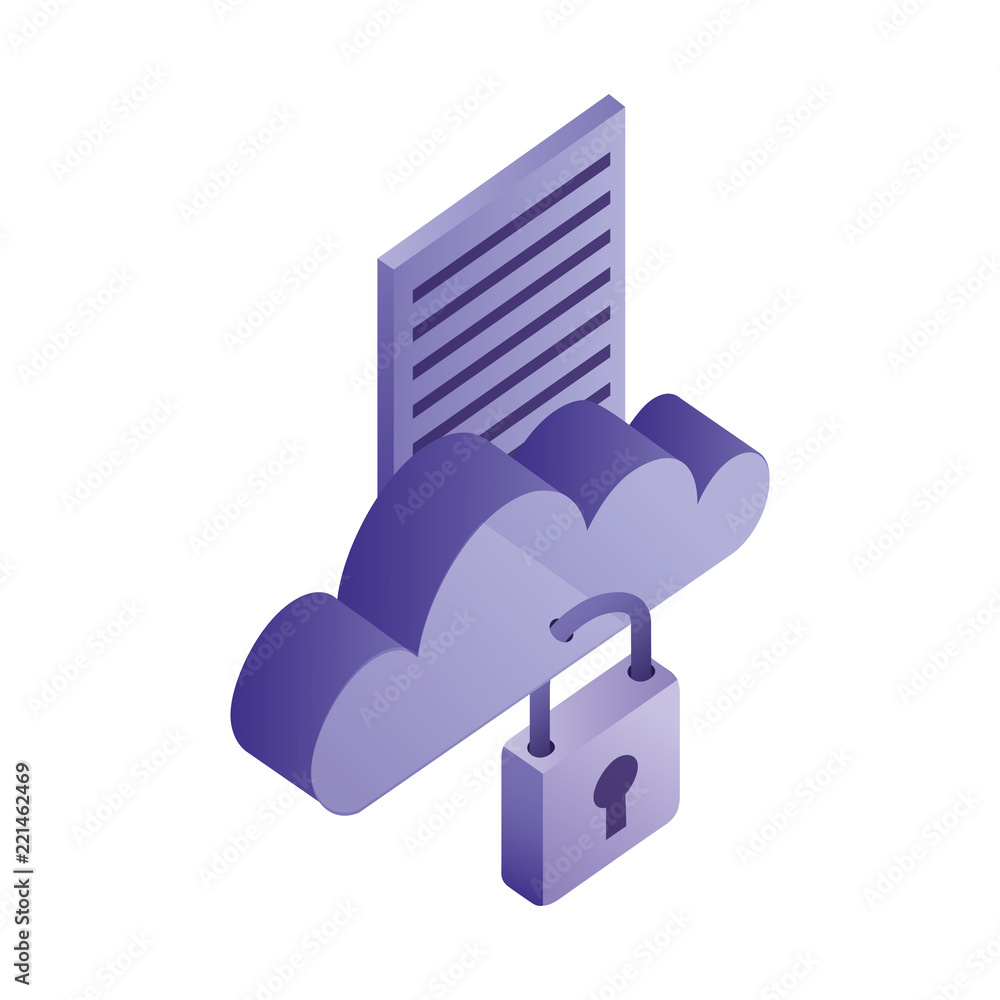 Poster cloud computing with document and padlock