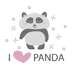 Panda t-shirt design with cute panda bear vector design - I love panda