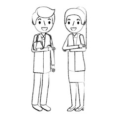 professional female and male doctor character in uniform